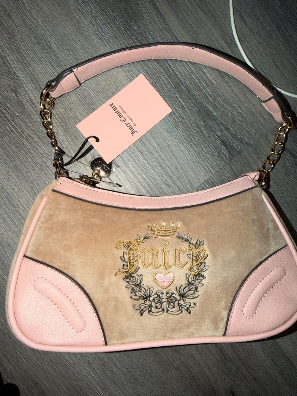 NWT Juicy Couture Pink Suede & Leather Shoulder Bag